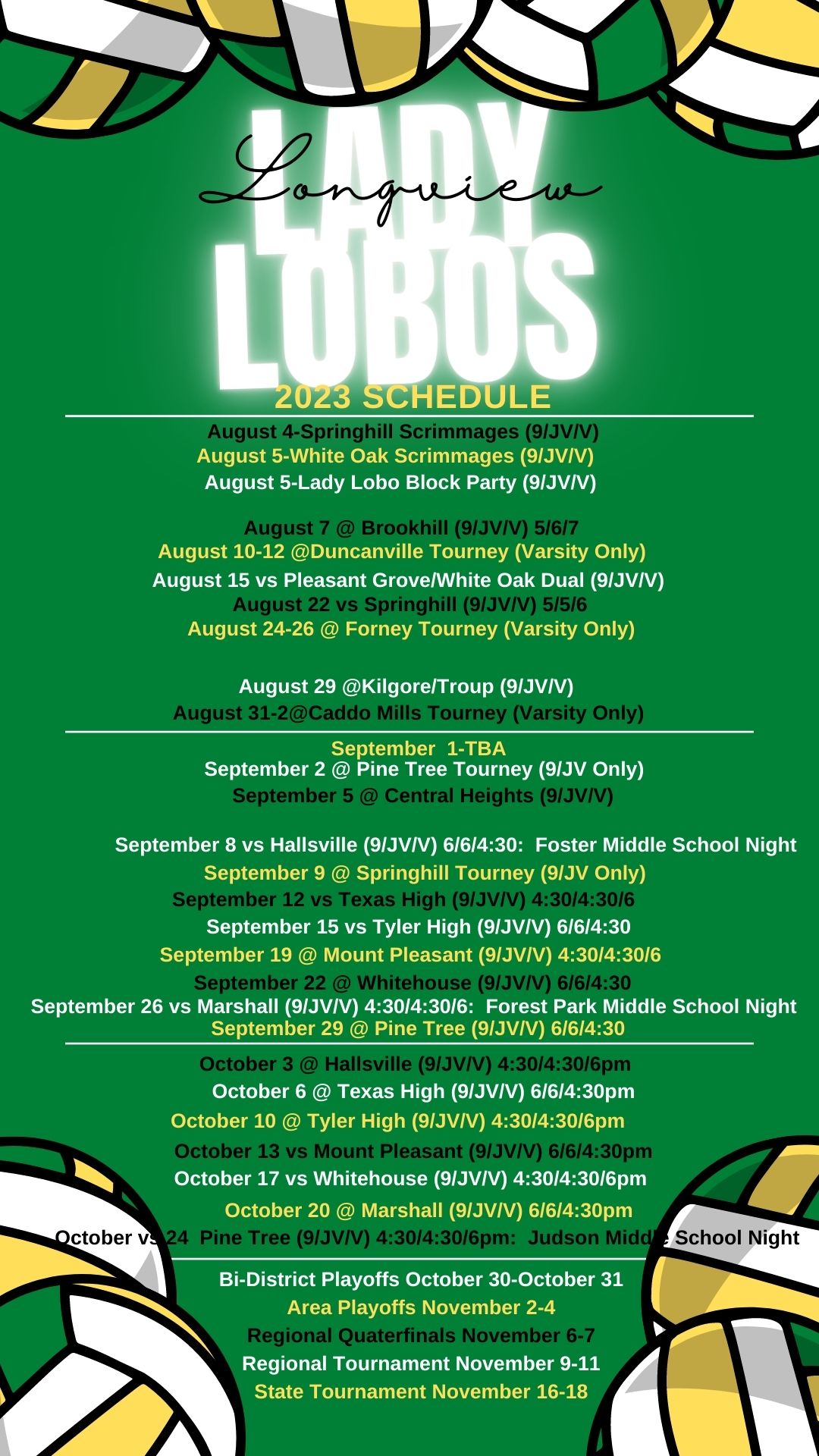 2023 Lady Lobo Volleyball SCHEDULE