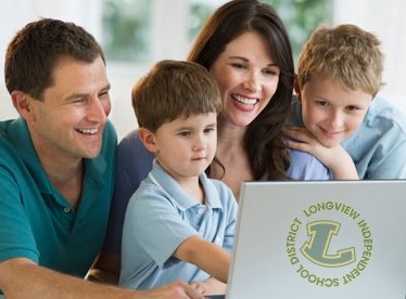 Family checking records on district website. 