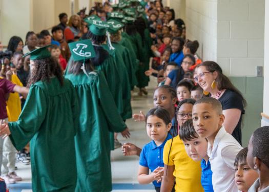 students waiting for seniors