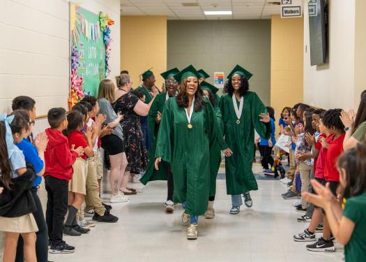 students walking down halls