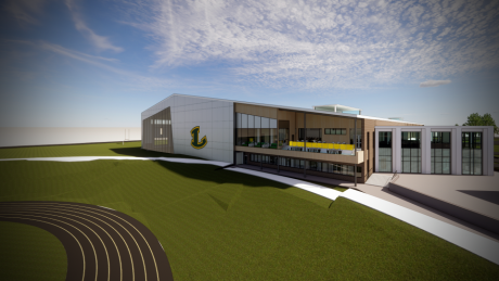 An architectural mockup of one of the new buildings to be constructed as part of the 2024 Bond.