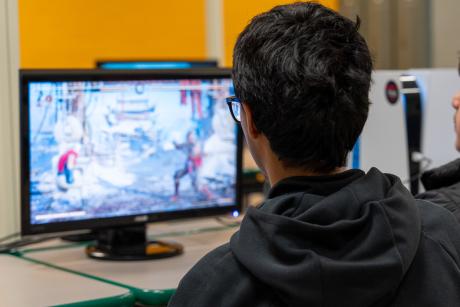 Student playing video game